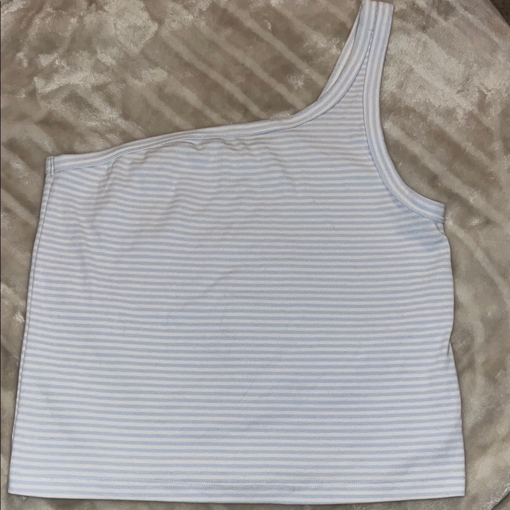 Aerie Light Blue Striped One-Shoulder Tank Top